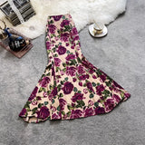 Bonnyshow  High-Grade Rose High Waist Hip Skirt Floral Temperament Women Skirt Summer Thin A-Line 2024 High Waist Vintage Fishtail Skirts