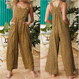 Bonnyshow Summer New Women Casual Loose Flower Print Jumpsuits Women's Overalls Boho Sleeveless Square Collar Jumpsuits Rompers