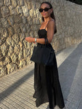 Bonnyshow  Fashion Black Hollow Out High Waist Long Dress Women Sleeveless Backless Slim Vestidos Summer New Vocation Street Party Dresses