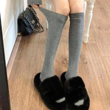Bonnyshow Autumn Winter Stockings for Women Solid Color Warm Knitted Knee Length Sock Girls Harajuku JK Lolita Long Socks Hosiery