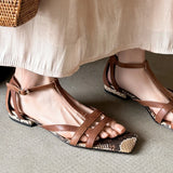 Bonnyshow  2025 Summer women's genuine leather narrow band open toe flats sandals casual female daily high quality shoes woman