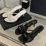 Bonnyshow  Summer Open Toe Women Slippers Fashion Casual Tnin Heels Narrow Band Elegant Shoes Zapatos De Mujer