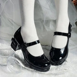 Bonnyshow  Sweet Girl Lolita Original High Heels Round Head Thick Heel Bow Elegant Women's Shoes Kawaii Cute Versatile Lace-up Single Shoes