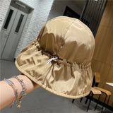 Bonnyshow Summer Drawstring Bucket Cap for Women Quick Dry Panama Sun Hat Solid Color Adjustable Female Lady Fisherman Caps