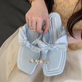 Bonnyshow  Bling Rhinestone Butterfly-knot Flat Sandals Fashion Clip Toe Beach Flip Flops Sexy Luxury Brand Designer Shoes Zapatos De Mujer