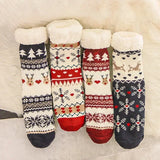 Bonnyshow Christmas Legwarmers Elk Snowflake Pattern Slipper Socks Knitted Socks Anti-slip Carpet Socks Christmas Gift Women's Accessories