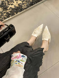 Bonnyshow  Summer New Vintage Baotou Slippers Women's Outer Wear Flat Embroidered Pointed Toe 1 Slip-on Shoes Guofeng Women's Shoes