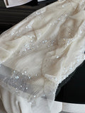 Bonnyshow  French style heavy industry flower brooch hanging neck chiffon dress women's summer diamond studded fairy dress for women