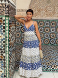 Bonnyshow  Summer Print Long Slip Dresses Women Swish Vacation Backless Fold Bandage Sling Long Robes Bohemia Beach Evening Party Vestidos