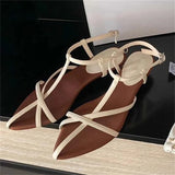 Bonnyshow  2025 Summer Womens Sandals  Fashion Pointed Toe Buckle Strap Narrow Band Low Heels Shoes Zapatos Mujer