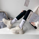 Bonnyshow  New Women New Fashion Platform Sport Shoes Women Summer Black Casual Chunky Sneakers Women Mesh Leather Platform Shoes