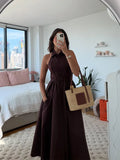 Bonnyshow  Women Shirt Belt  A-line Dressess Casual Laple Single Breasted Pockets Waist Cinching Maxi Dress Summer Lady Evening Party Gowns