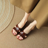 Bonnyshow  Fashion new French retro square head Roman shoes thick heel open toe sandals female summer