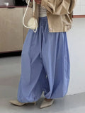 Bonnyshow  Streetwear Blue Striped Print Casual Pants Elastic Low Rise Loose Trousers y2k Aesthetic Korean Style Hippie Trousers