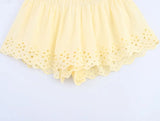 Bonnyshow  New 2025 Elastic High Waist Embroidered Shorts Women Yellow Holiday Casual Summer pantalones cortos