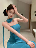 Bonnyshow  Sexy Women Dresses Sleeveless Off-The-Shoulder And Ankle Bandeau Dress Summer Slim Long Skirt With Pursed Party Dress
