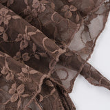 Bonnyshow  Y2K Fashion Lace Crop Top Brown V-neck Lace Up Cardigan Tee Shirt See Through Chic Sexy Short Sleeve T-shirt Summer
