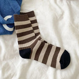 Bonnyshow Girls Striped Socks Spring Autumn Cotton Mid-tube Sock for Women Korean Style Sweat Absorption Sport Socks