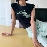 Bonnyshow  Women Soft Cozy Stretch Chic 2000s T-shirt 2025 New In Slim Fit Top Women Clothes Dongdaemun Women Summer