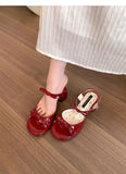Bonnyshow  Summer Cover Toe Thick Heel Women Sandals Fashion Butterfly-knot Dress Shoes Women's Dancing Party Prom Sandalias