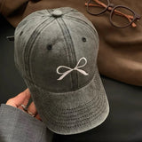 Bonnyshow Vintage Cowboy Bow Knot Baseball Caps Korean Embroidery Bow Knot Hip Hop Hat Fashion Baseball Caps Outdoor Cycling Sun Hat Women