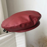 Bonnyshow Vintage PU Leather Beret Hat Women Autumn Winter Warm Octagonal Cap Elegant Solid Color Female Lady Painters Caps