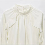 Bonnyshow  Women's Ruffled Long Sleeve Tops Elegant Round Collar Loose Blouse Decorative Layered Shirts Summer Beach Party Street Wear