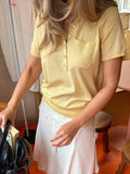 Bonnyshow  Pocket Solid Knitted T-shirt Women Buttons Turndown Collar Short Sleeve Tee Shirts Summer Simple Casual Fashion Tops T-shirts