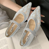 Bonnyshow  Sexy Pointed Toe Embroidery Flat Sandals for Women Breathable Mesh Belt Buckle Brand Designer Shoes Fashion Comfort Casual Shoe