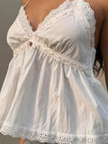 Bonnyshow  Fashion Sweet A-Line French Chic Women Camisole Tops Summer Cute Simple Causal Lace Up Blouses