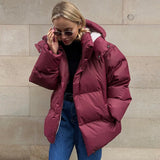 Bonnyshow Winter Thicken Warm Windproof Women's Coat Simple Casual Loose Solid Color Cotton-padded Coats New Fashion Women Outerwears