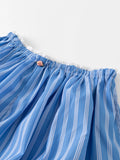 Bonnyshow  Blue Striped Casual Shorts Women Summer Flower Elastic Mid Waist Short Pants Streetwear Fashion Simple Mini Shorts 2025 New