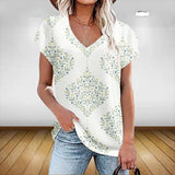 Bonnyshow  Women's Fashion Floral Graphics T Shirt Aesthetic Plants V Neck Summer Basic Tops 3d Print Oversized Pullover Female Clothing