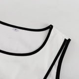 Bonnyshow  Contrast Vest Suit Womrn's Cross O Neck Sleeveless Top Loose Trousers Female 2025 Fashion Casual Pants Two Pieces Set