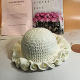 Bonnyshow Winter Handmad Crochet Knitted Hat For Women Solid Color Fisherman Hats Ruffled Brim Bucket Cap Men Carnival Party Funny Gift