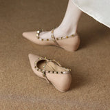 Bonnyshow  Pointed Toe Mary Janes Cover Heels Women Single Shoes Summer Fashion Female Pumps Rivet Buckle Strap Zapatos Mujer