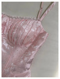 Bonnyshow  Elegant Pink Floral Midi Dress For Women Sleeveless A Line Romantic And Chic Simple And Stylish TH9794