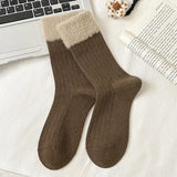 Bonnyshow Winter Fluffy Fur Socks for Women Warm Mink Velvet Mid-tube Sock Korean Splice Thick Thermal Lady Girls Floor Sock