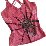 Bonnyshow  Harajuku Y2K American Retro Goth Aesthetic Camisole Top Sexy Slim Chic Fashion Rhinestone Crop Top Punk Rock Womens Streetwear