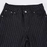 Bonnyshow  Stripe Slim Vintage Chic Jeans Zipper Pockets Fashion Low Waisted Button 90s Pants Streetwear All-match For Women