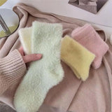 Bonnyshow Winter Mink Fleece Socks for Women Warm Thicken Plush Floor Sock Female Solid Color Thermal Snow Home Sleep Socks