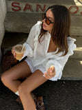Bonnyshow  Summer Solid  Fashion Women's Embroidery Blouse Puff Sleeve Single Breasted Loose Versatile Shirt Casual Female Top 2025