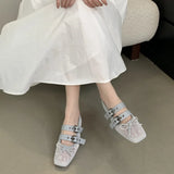 Bonnyshow  Summer Designer Mesh Women Ballet Shoes Fashion Butterfly-Knot Shoes SQUARE BUCKLE Beach Roman Sandals