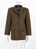 Bonnyshow  Women's Vintage Solid Suede Jacket Coat Turndown Collar Single Breasted Long Sleeve Outerwear Autumn Streetwear Fashion Jackets