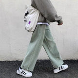 Bonnyshow Harajuku Corduroy Wide Leg Pants Women Solid High Waist Casual Sweatpants Vintage Korean Loose All Match Straight Trousers New