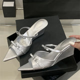 Bonnyshow  Summer Designer Wedges Slippers Women Pointed Toe Thin Low Heels Party Ladies Slide Shoes Zapatos De Mujer