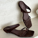 Bonnyshow  Women's natural suede leather narrow band slip-on summer 2.5cm kitten heel slides sandals elegant ladies slim dress shoes woman