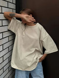 Bonnyshow 100% Cotton Retro T-shirt Women Vintage Short-sleeve Wax printing T Shirts Men Solid Color Hip Hop Loose Tees