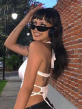 Bonnyshow Y2K Sexy Backless Summer Crop Top Women Hollow Out White Sleeveless Bandage Halter Tank Tops Streetwear Cami 90s