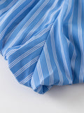 Bonnyshow  Blue Striped Casual Shorts Women Summer Flower Elastic Mid Waist Short Pants Streetwear Fashion Simple Mini Shorts 2025 New